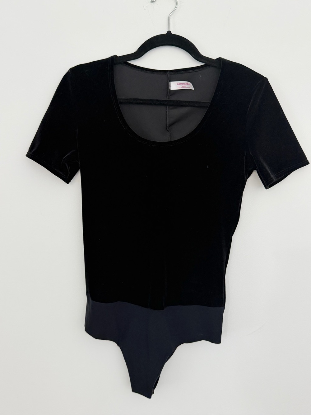 Commando Black Velvet Scoop Neck Short Sleeve Bodysuit